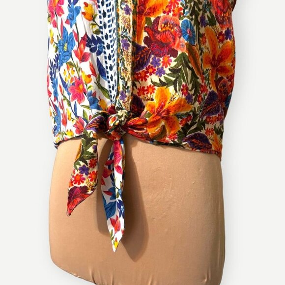 Farm Rio Spliced HalterTop XS Multi Beaded Tie Anthropologie EUC Summer Boho - Picture 6 of 10